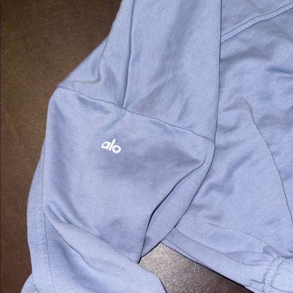 Alo Light Blue Cropped Half-Zip Hoodie - Picture 3 of 4